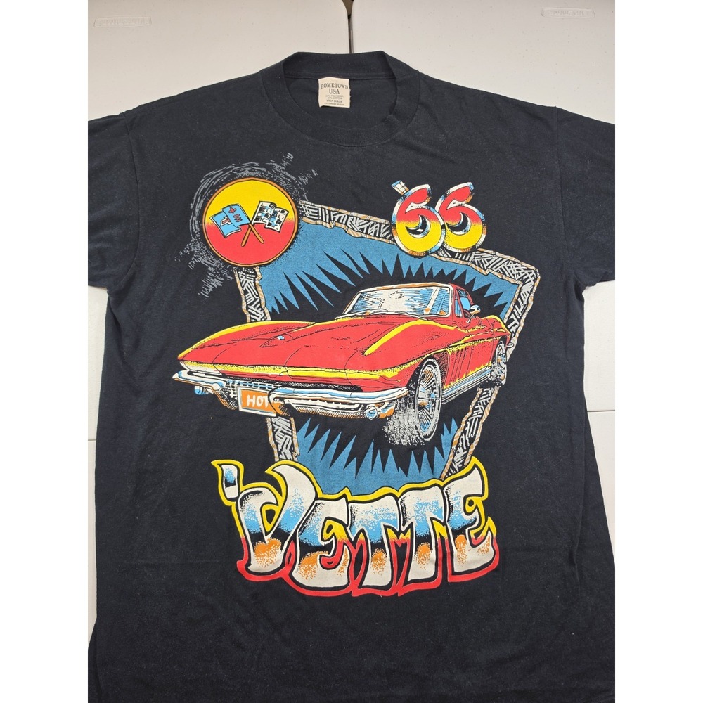 Vintage 66 VETTE Corvette Chevy Graphic Print T-Shirt Mens XL Black Car